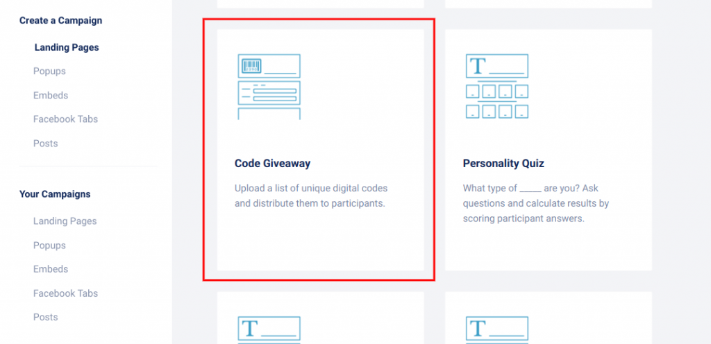 Lending pages - Code giveaway