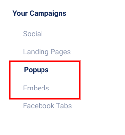 Your campaigns - Popups/Embeds