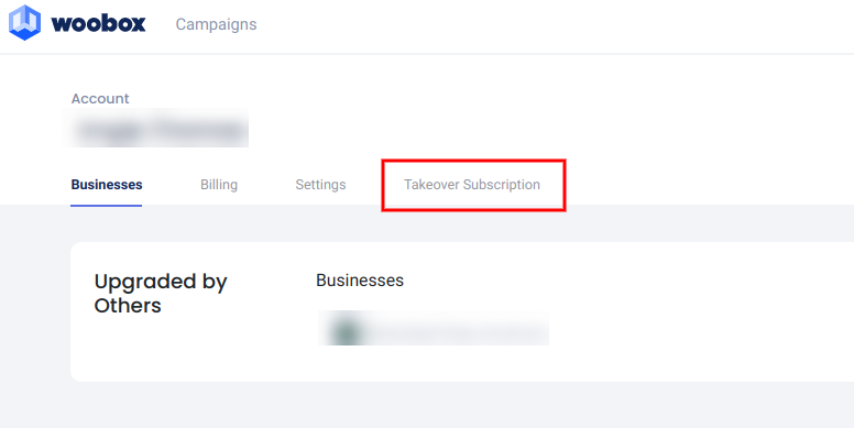 Manage Businesses - Takeover subscription tab
