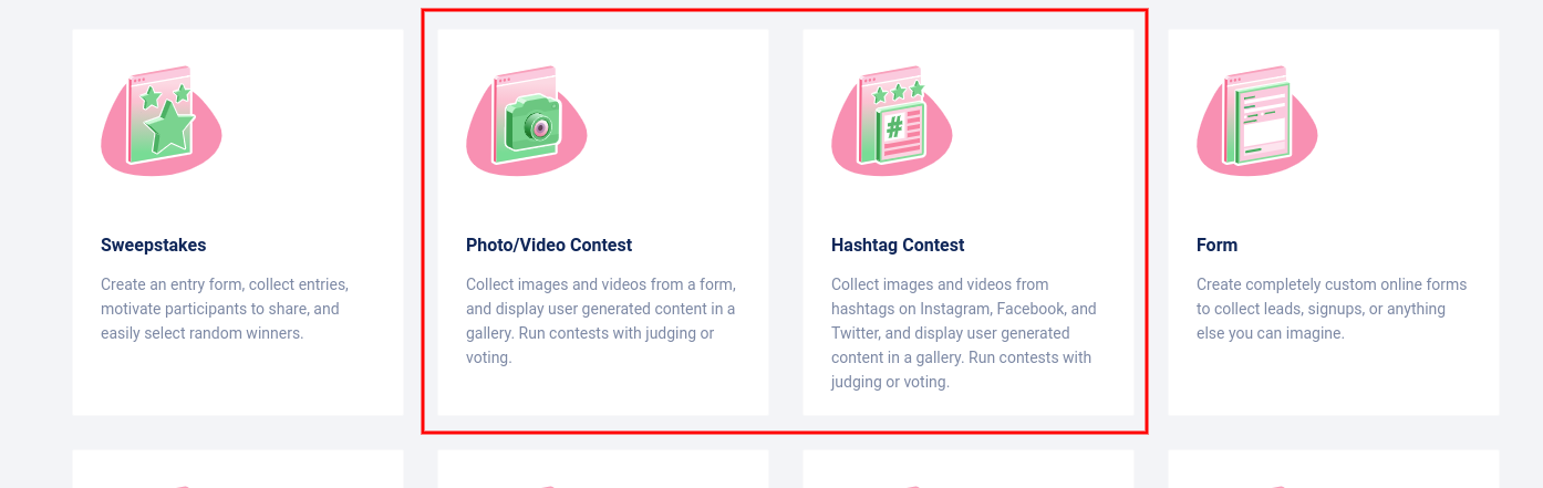 Landing pages - Photo/Video and Hashtag contest