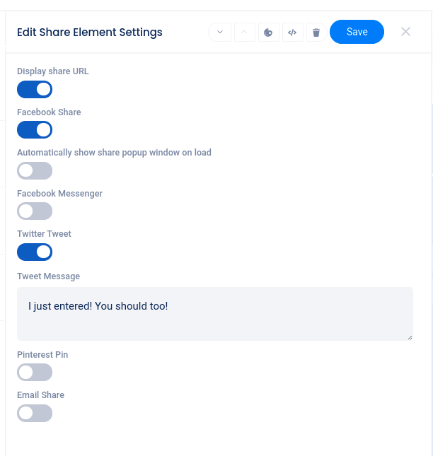 Share icon element edit area