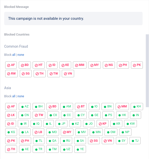 Blocked countries and blocked message