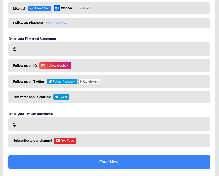 All social media options on form