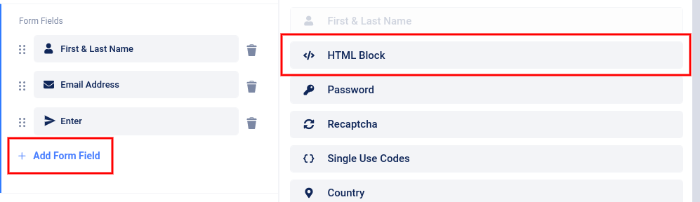 Add HTML Block field to form