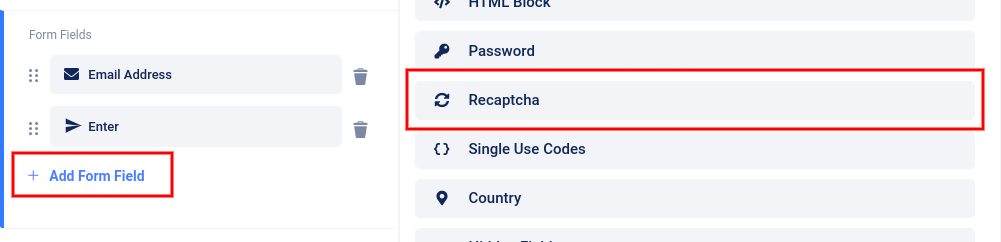 Add recaptcha field to form