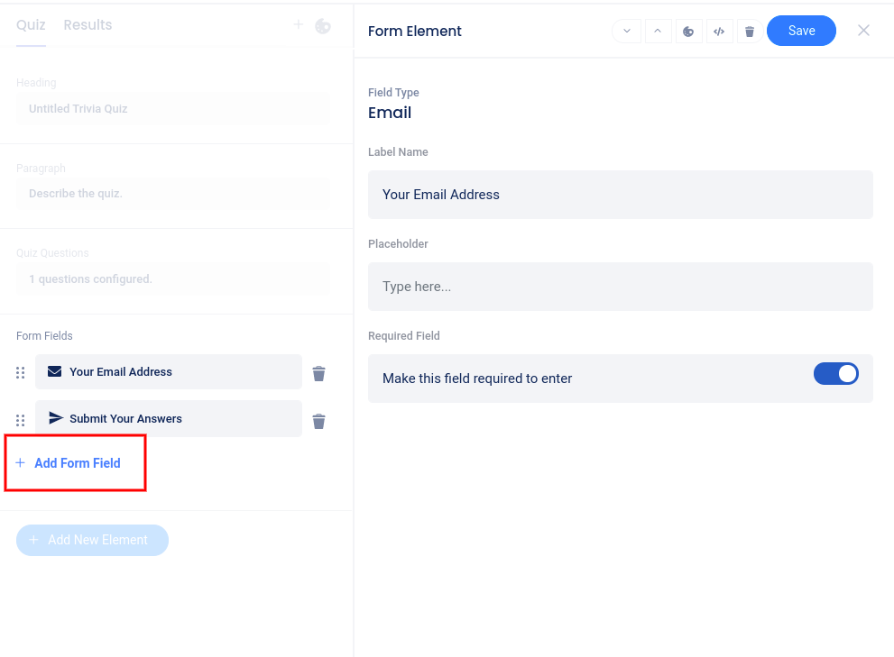 trivia quiz add form field