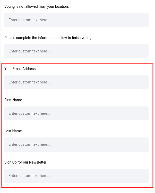 Custom voter data collection text