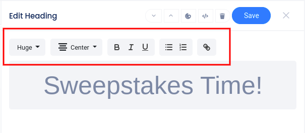 text element toolbar in design section