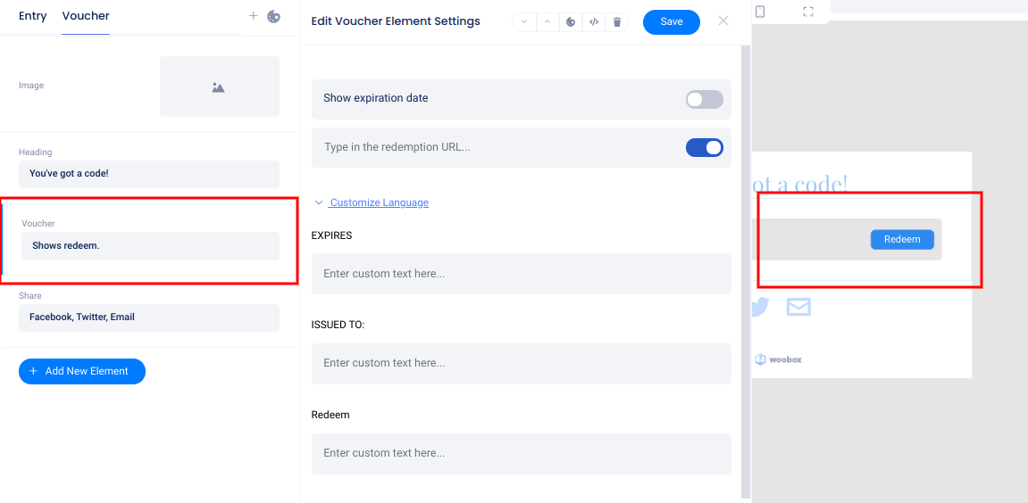 Code giveaway edit voucher element