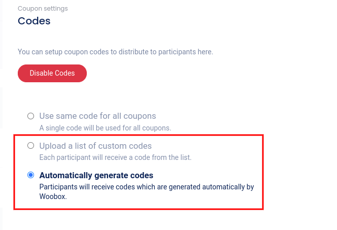 Coupon voucher code options