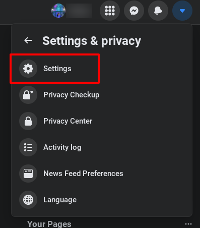 Facebook settings section