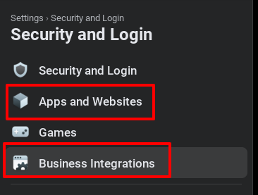 Facebook apps and websites and business integrations section