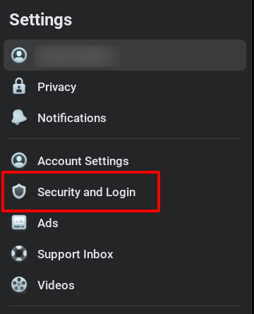 Facebook security and login section