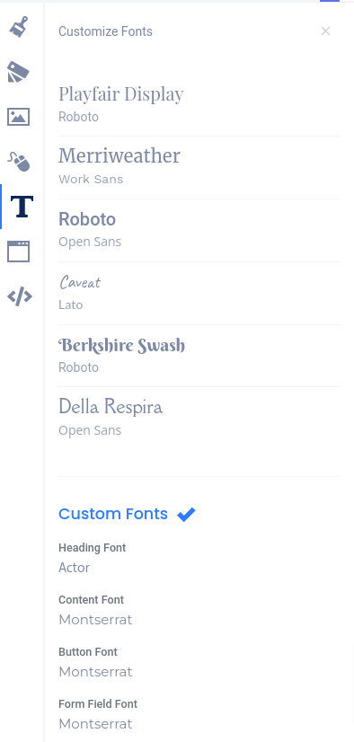 Fonts slider menu