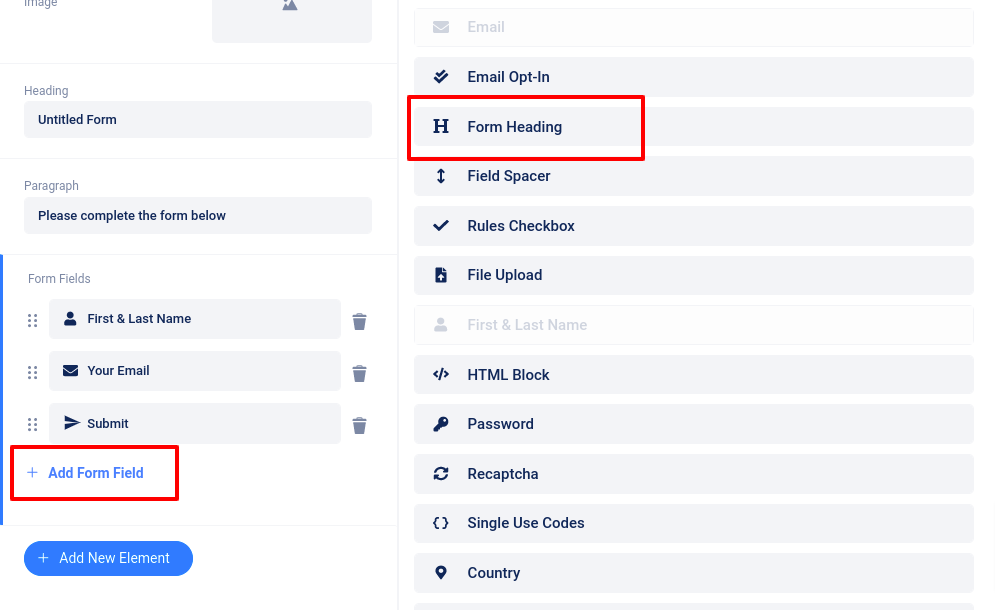 Add form heading field in Design section