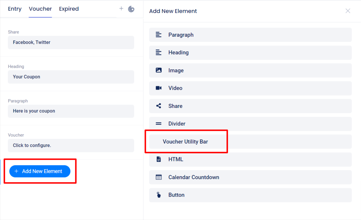 Add new element - Voucher Utility Bar