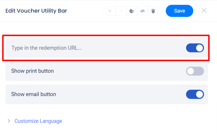 Redemption URL field - Voucher Utility Bar