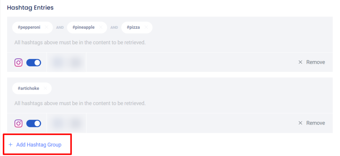 Multiple hashtag groups settings