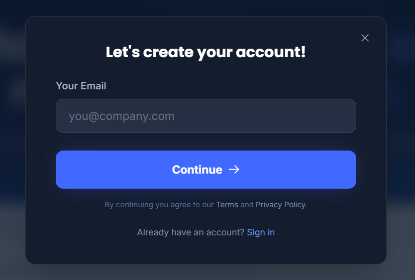 Let's create your account modal