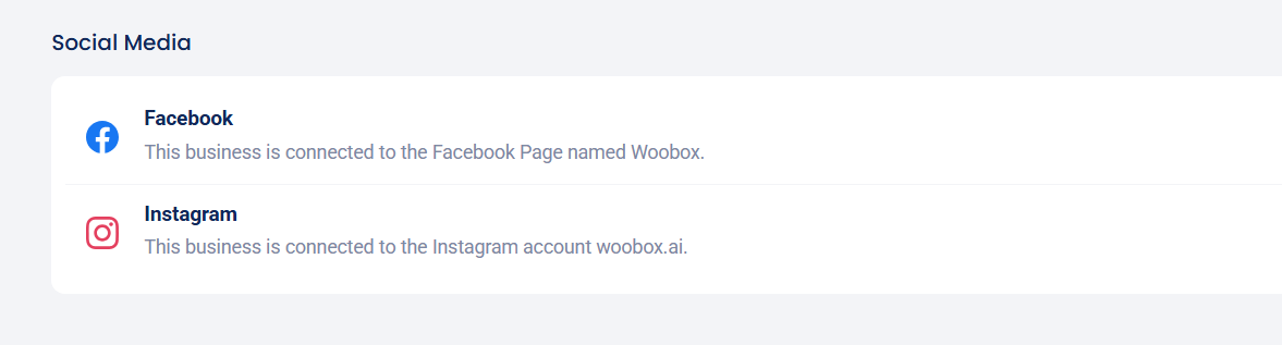 Business Settings - Social Media connections