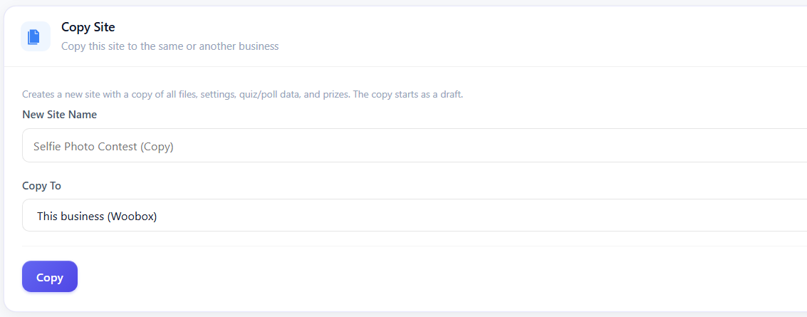 New AI Site builder copy site to another business image