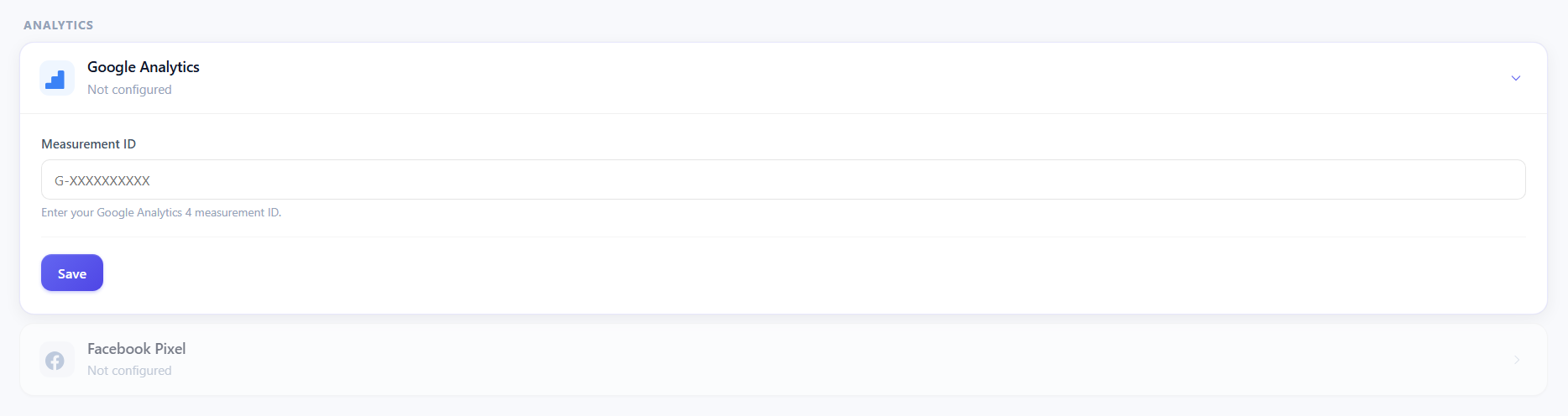 Settings tab - analytics and tracking