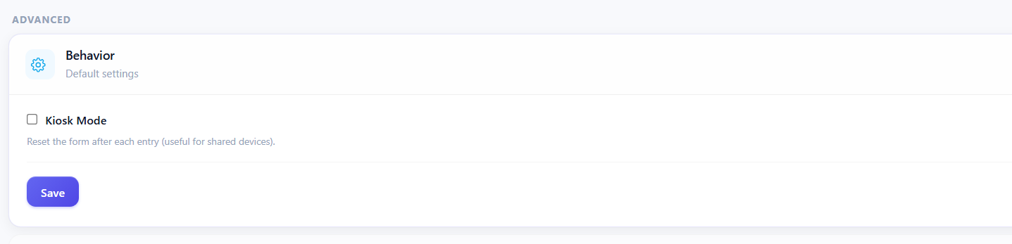 Settings tab - Behavior-kiosk mode 2026