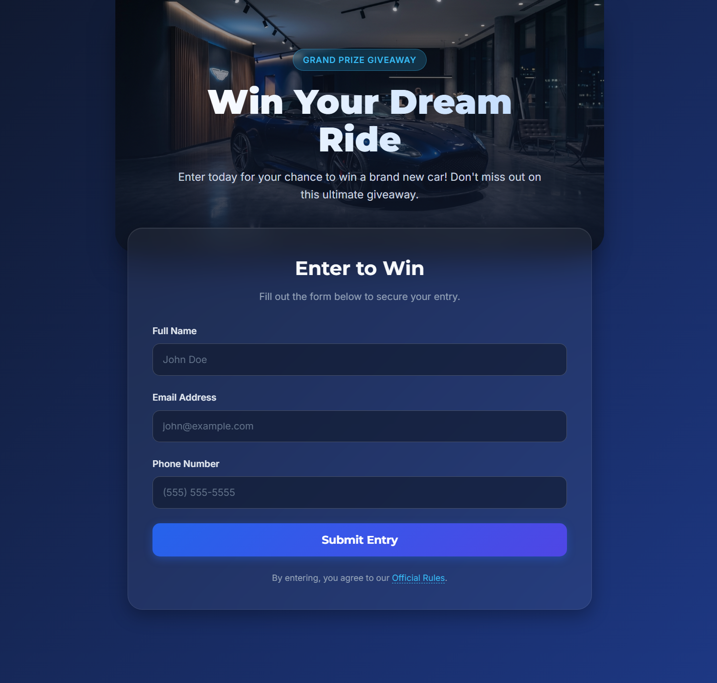 New car giveaway example