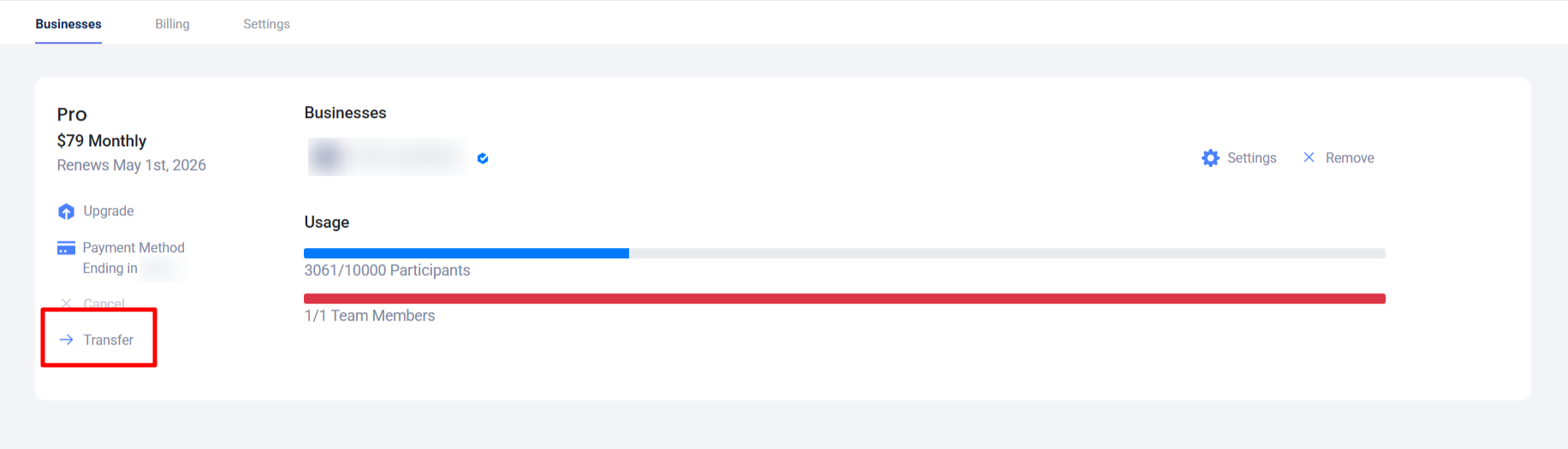 Transfer subscription button - 2026