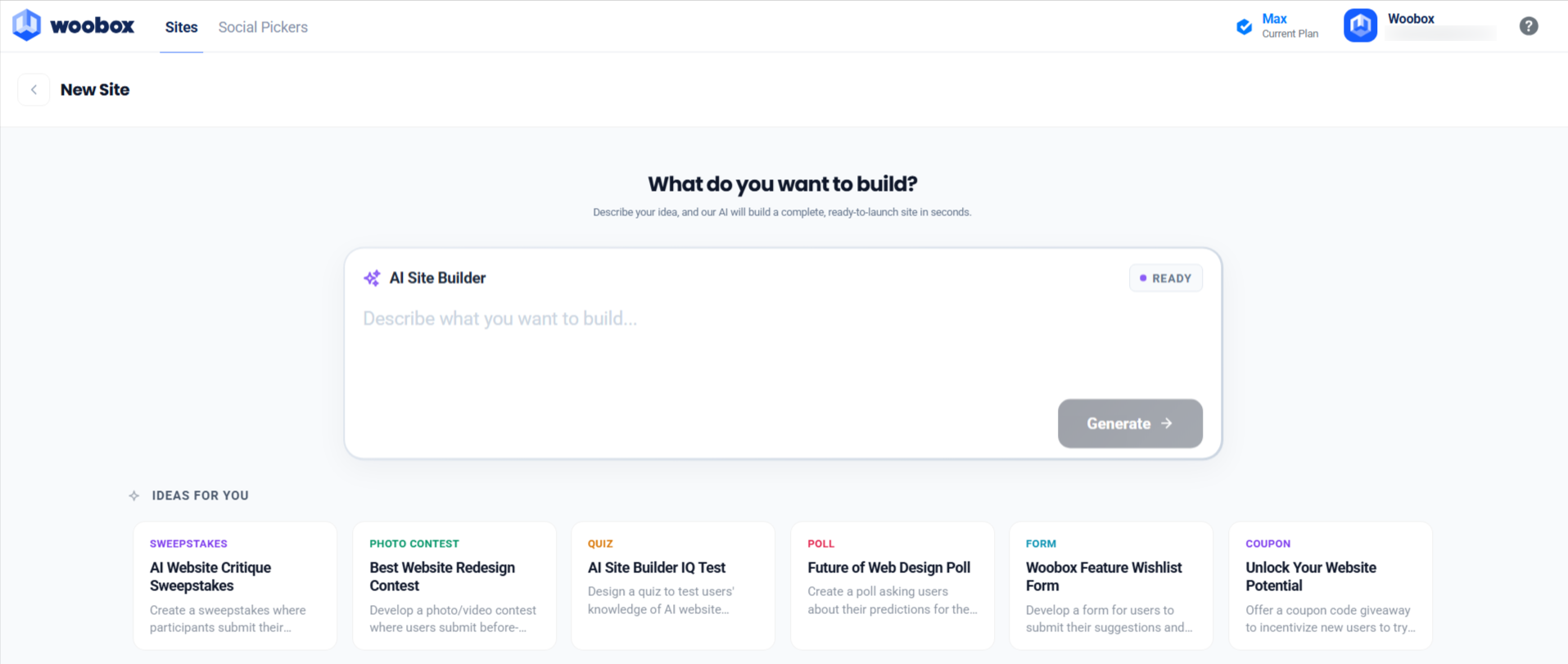 AI Site Builder prompt field