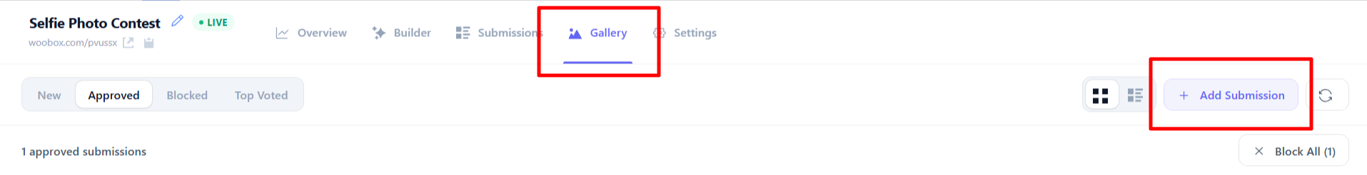Ai Site Builder - Gallery tab - add submission