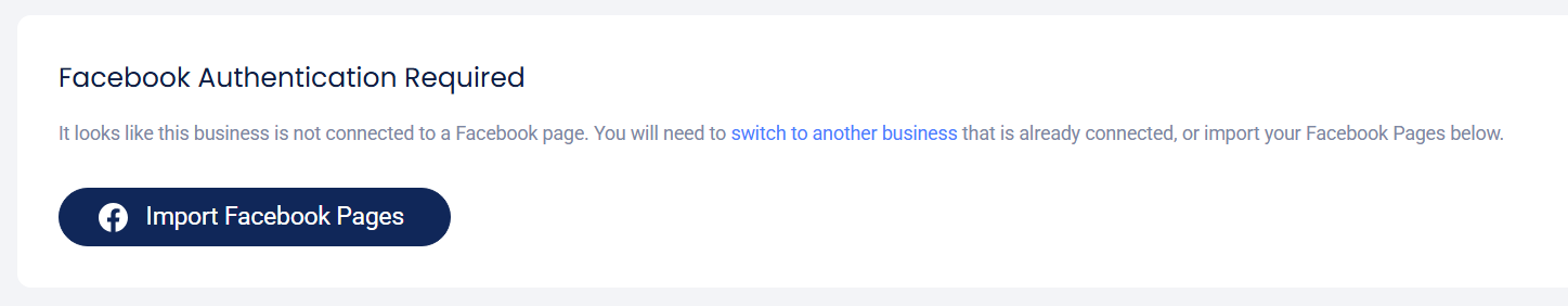 Facebook authorization message - Import Facebook Pages button