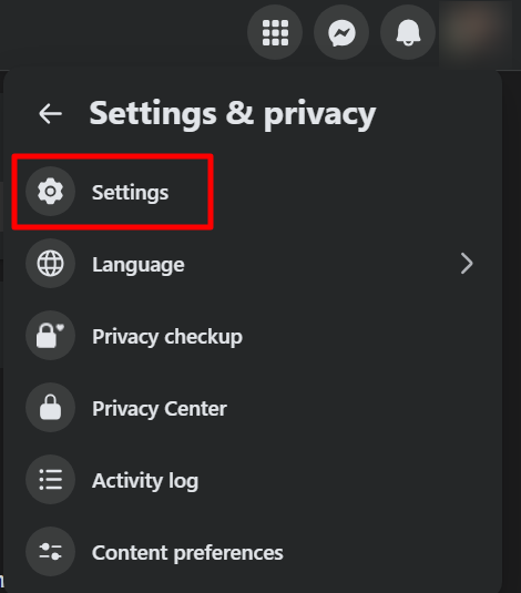 Facebook profile - Settings & Privacy - Settings